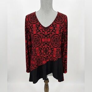 Women's Red and Black Asymmetrical Top